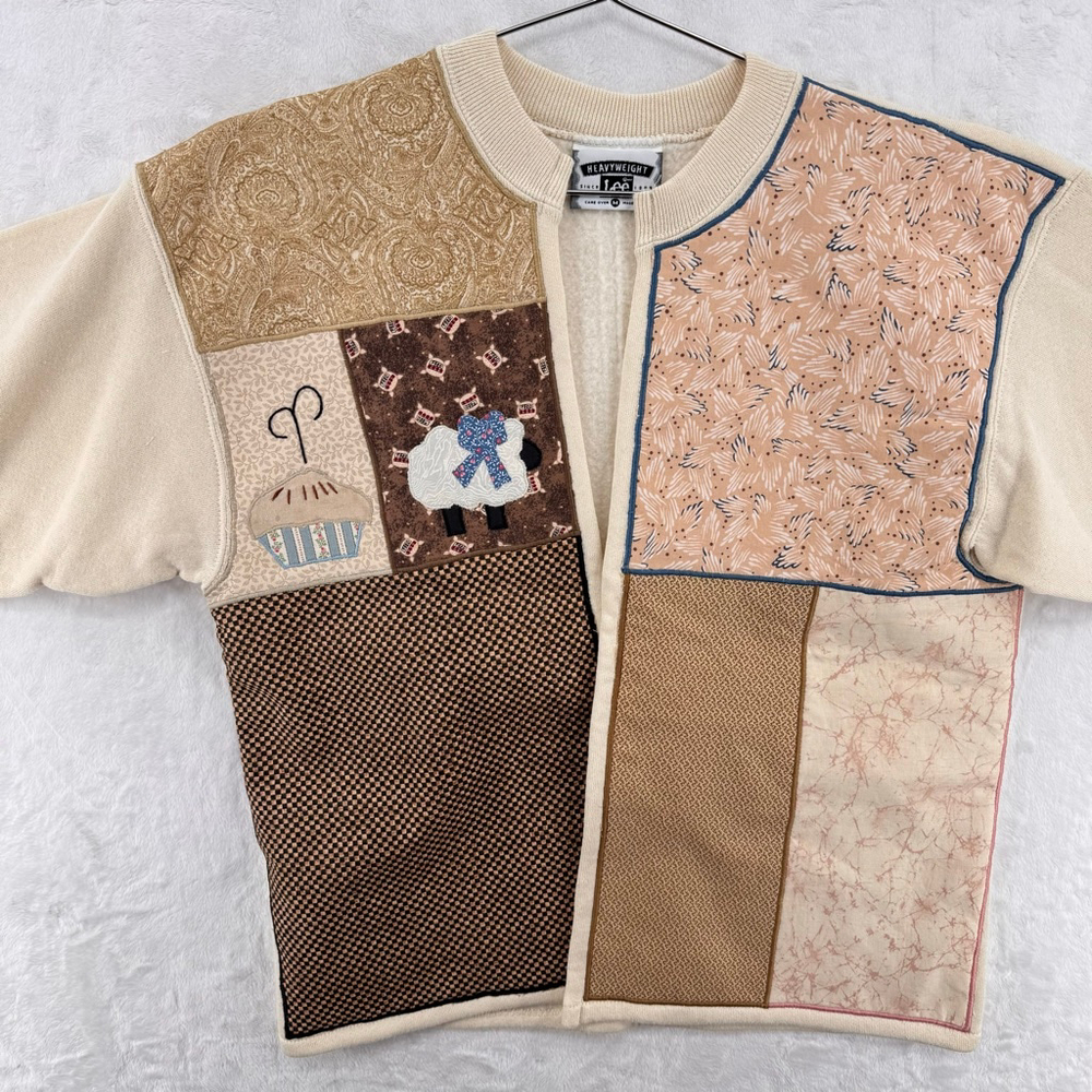Upcycled Patchwork Sweatshirt Lamb Cupcake Vintag… - image 2